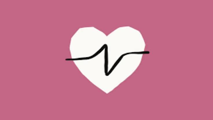 Illustrated heart with a pulse line on a pink background