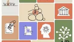 Editorial collage of abstract illustrations representing AI research themes